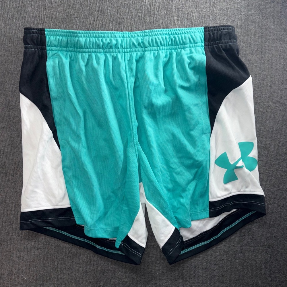 Under Armour Womens Baseline 6" Basketball Shorts Teal White Black 1370301-369 M